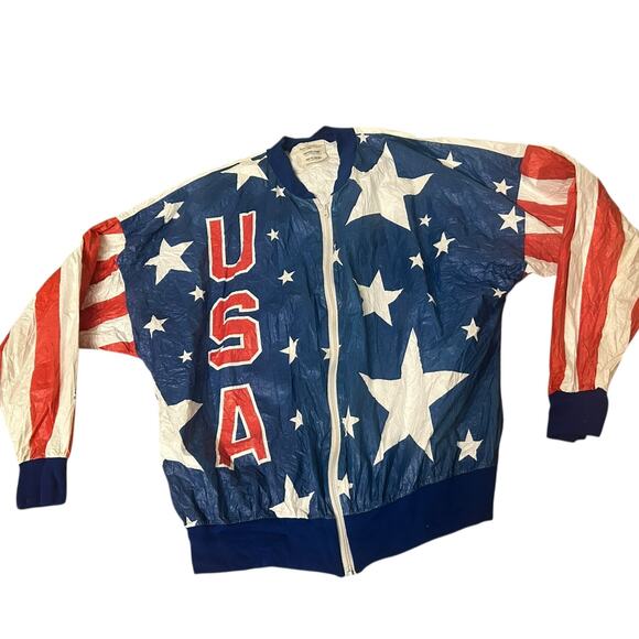 Vintage USA Olympic Tyvek Windbreaker Jacket Zip Up Paper Jacket / XL - - Picture 2 of 4